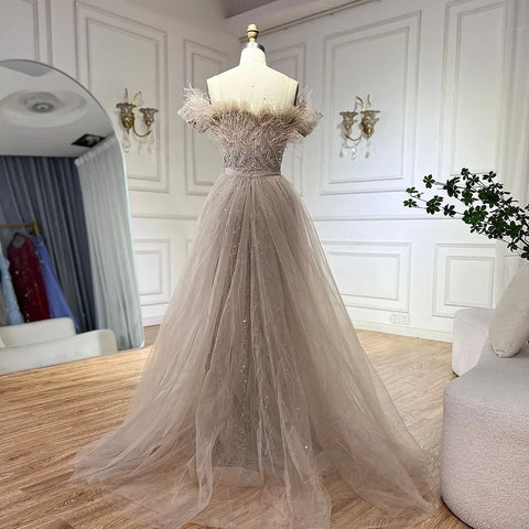 2025 Saudi Arabic Beaded Caramel Mermaid Elegant Evening Dresses Gowns with Overskirt for Formal Occasion LA71634A