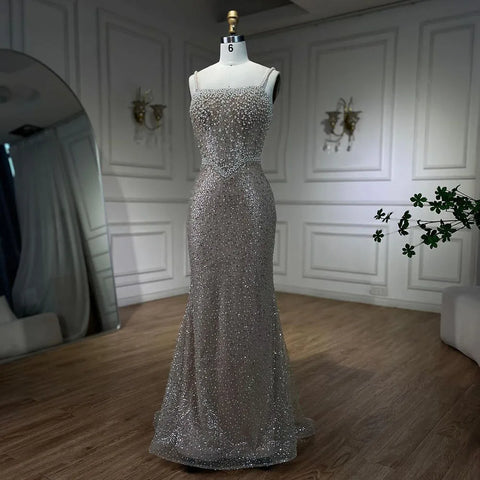 Nude Mermaid Evening Gown - Elegant, Luxurious, Pearls Beaded. Perfect for Women's Wedding Party in 2025. LA72321
