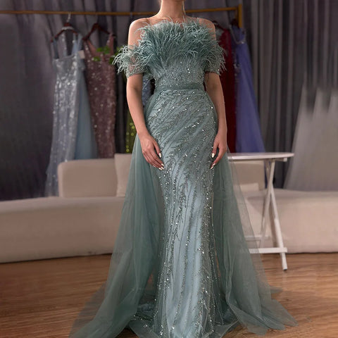 2025 Saudi Arabic Beaded Caramel Mermaid Elegant Evening Dresses Gowns with Overskirt for Formal Occasion LA71634A