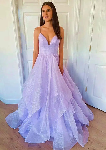 2025 Arabic Lilac Elegant Spaghetti Strap Backless A-Line Prom Dress for Women | Wedding Party LA72676