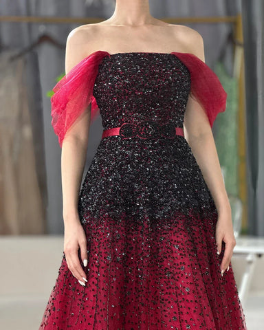 Gradual Change Wine Red Evening Dresses Gowns 2025 Beaded Bling A-Line Luxury For Women Party LA71329