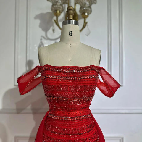 2025 Arabic Pink Mermaid Beaded Evening Gown with Detachable Satin Overskirt for Formal Occasion LA72781