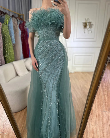 2025 Saudi Arabic Beaded Caramel Mermaid Elegant Evening Dresses Gowns with Overskirt for Formal Occasion LA71634A