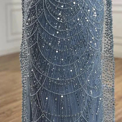 2025 Saudi Arabic Turquoise Mermaid Evening Dress With Pearls Beaded Cape Sleeves For Formal Occasion LA72590A