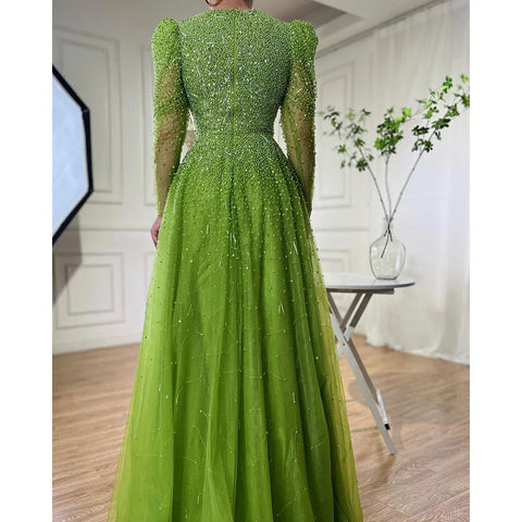Green Mermaid Elegant Beaded Evening Dress Gown with Skirt Sleeves LA71762