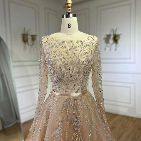 Muslim Nude A Line Evening Luxury Dubai Dresses Gowns Beaded 2025 For Woman Wedding Party LA71596A