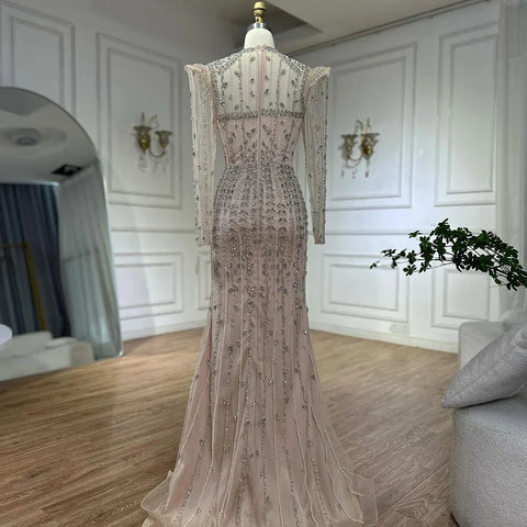 Beige Long Sleeves Arabic Evening Dresses LA72826