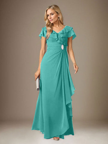 Stormy A-Line V-Neck Ruched Chiffon Dress