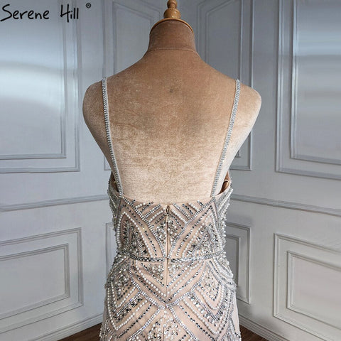 Nude Silver Short Dresses Cocktail Gowns 2025 Beading Diamond Sexy For Women Party LA70879