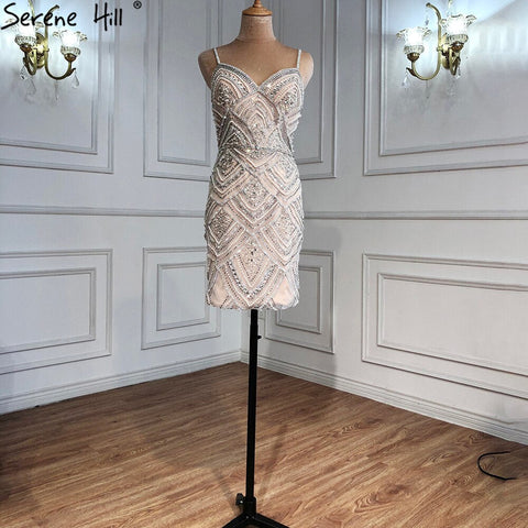 Nude Silver Short Dresses Cocktail Gowns 2025 Beading Diamond Sexy For Women Party LA70879
