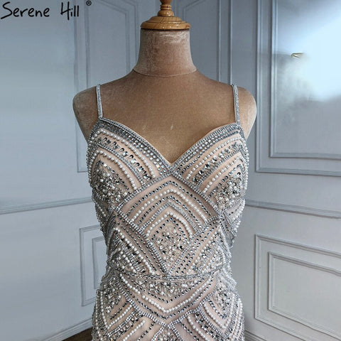 Nude Silver Short Dresses Cocktail Gowns 2025 Beading Diamond Sexy For Women Party LA70879