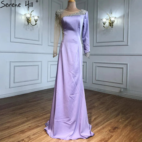 2025 Arabic Blue Satin Mermaid White Evening Gowns Elegant Beaded for Women Wedding Party LA71152