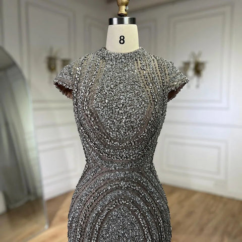 Vestidos de noche árabes de lujo en color nude plateado de diseñador de Dubái LA72344