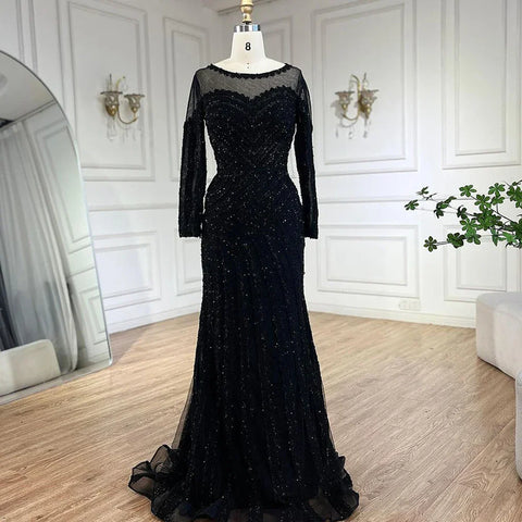 2025 Arabic Elegant Black Mermaid Luxury Dubai Purple Evening Gown with Dress for Women's Party LA72656