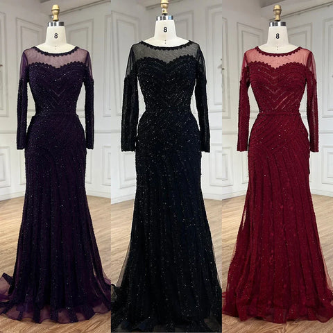 2025 Arabic Elegant Black Mermaid Luxury Dubai Purple Evening Gown with Dress for Women's Party LA72656