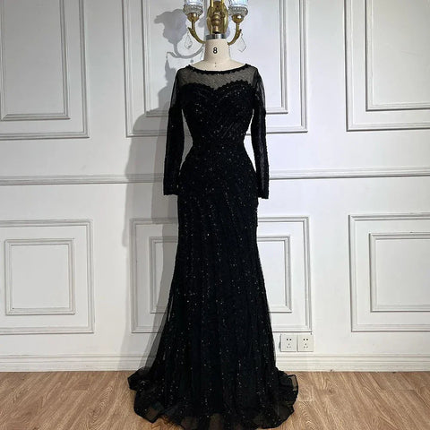 2025 Arabic Elegant Black Mermaid Luxury Dubai Purple Evening Gown with Dress for Women's Party LA72656
