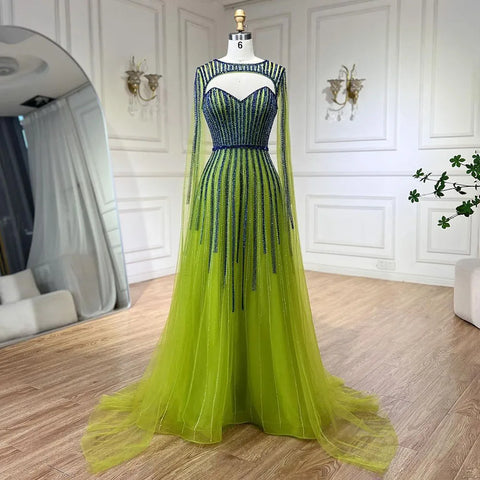 2025 Arabic Fuchsia Cape Sleeves A Line Beaded Evening Dresses Long Celebrity Gowns for Woman Wedding Party LA72433