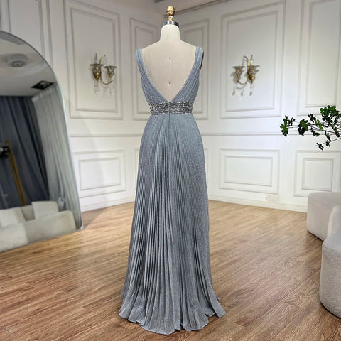 2025 Arabic Gray Mermaid Spaghetti Strap Luxury Evening Gown with  for Women's Wedding Party LA72628