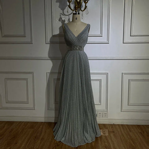 2025 Arabic Gray Mermaid Spaghetti Strap Luxury Evening Gown with  for Women's Wedding Party LA72628