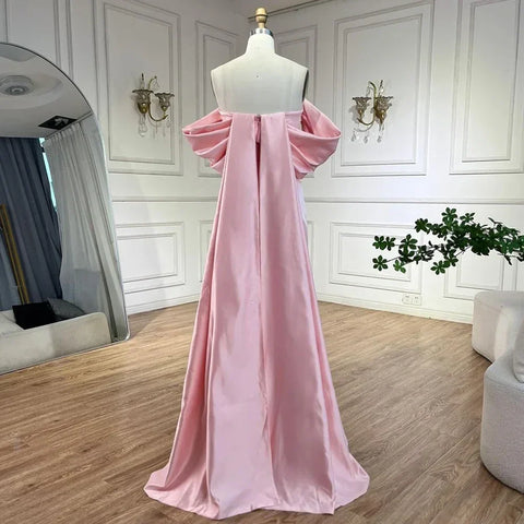 Luxury Baby Pink Off Shoulder Evening Dress for Women Party LA72414