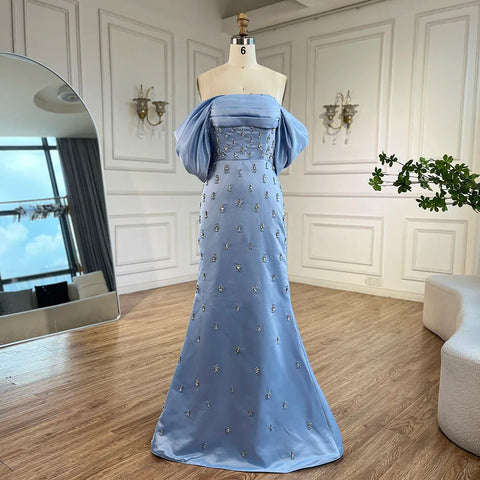 Luxury Baby Pink Off Shoulder Evening Dress for Women Party LA72414