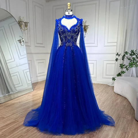 2025 Arabic Nude A Line Elegant Cape Sleeves Beaded Luxury Evening Dresses Gowns for Women Wedding Party LA72384