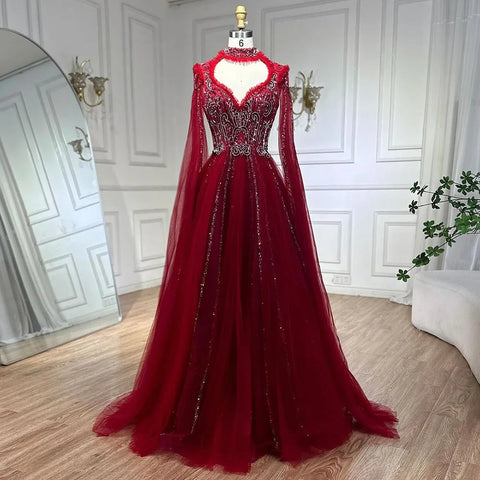 2025 Arabic Nude A Line Elegant Cape Sleeves Beaded Luxury Evening Dresses Gowns for Women Wedding Party LA72384