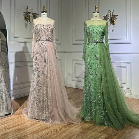 2025 Arabic Nude Elegant Mermaid Evening Gowns with Beaded Skirt Lace-Up for Women's Wedding Party LA72375