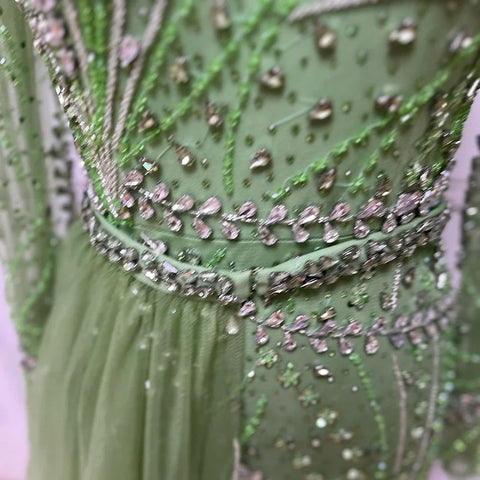 2025 Arabic Nude Elegant Mermaid Evening Gowns with Beaded Skirt Lace-Up for Women's Wedding Party LA72375