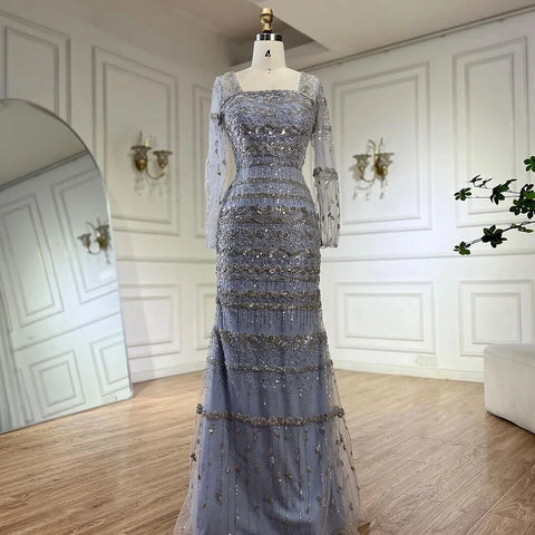 Luxury Dubai Arabic  Sage Green Mermaid Evening Dress Gowns  for  Party LA72126A