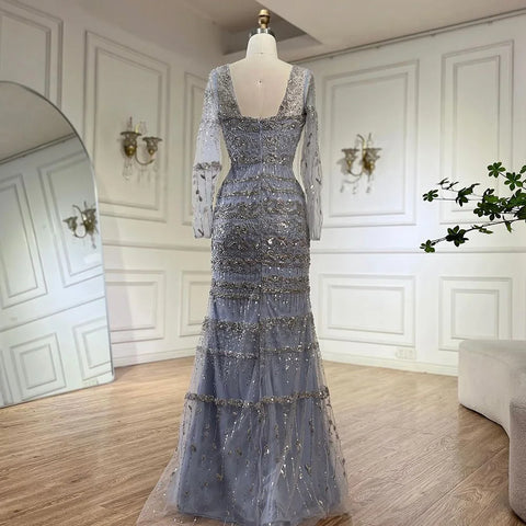 Luxury Dubai Arabic  Sage Green Mermaid Evening Dress Gowns  for  Party LA72126A