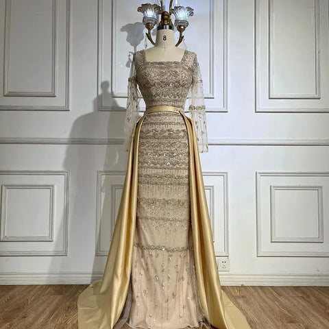 Luxury Dubai Arabic  Sage Green Mermaid Evening Dress Gowns  for  Party LA72126A