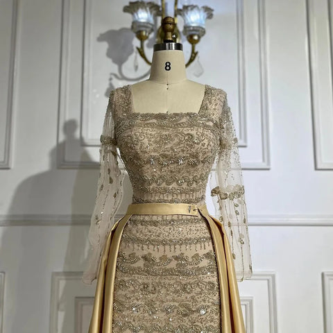 Luxury Dubai Arabic  Sage Green Mermaid Evening Dress Gowns  for  Party LA72126A