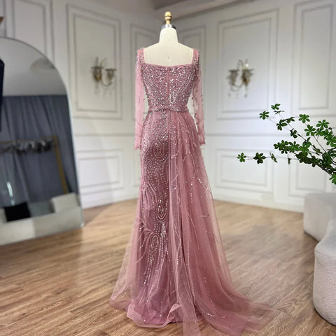 2025 Arabic Pink Elegant Mermaid Gowns with Luxury Beaded Overskirt for Women Wedding Party LA72441