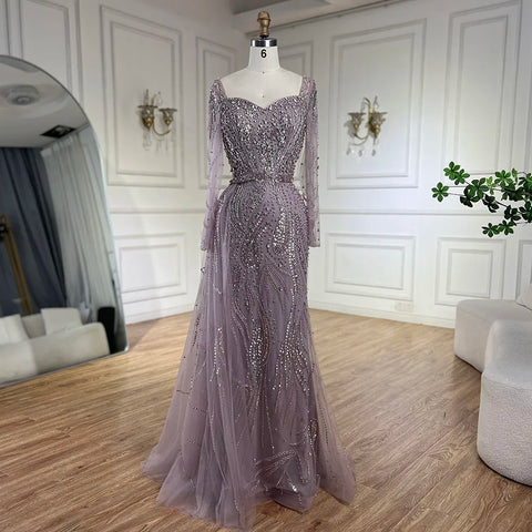 2025 Arabic Pink Elegant Mermaid Gowns with Luxury Beaded Overskirt for Women Wedding Party LA72441