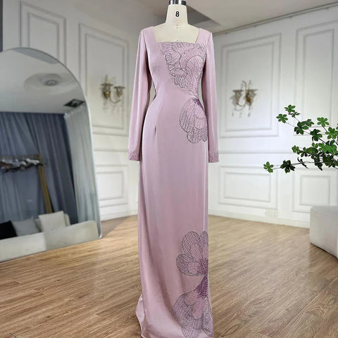 2025 Arabic Pink Mermaid Elegant Beaded Satin Luxury Dubai Evening Dresses Gowns For Women Party LA72001A