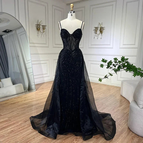 2025 Arabic Spaghetti Strap Pink Mermaid Overskirt Beaded Evening Dresses Gowns for Women Wedding Party LA72451