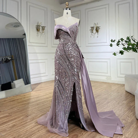 2025 Arabic Turquoise Beaded Evening Dresses Luxury Dubai Elegant One Shoulder Women Wedding Party Gowns LA72335