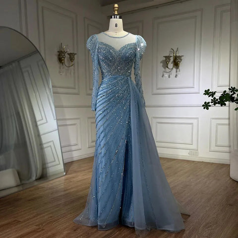 2025 Arabic Turquoise Mermaid Split Beaded Luxury Dubai Long Evening Dresses Gowns for Women Wedding Party LA72448