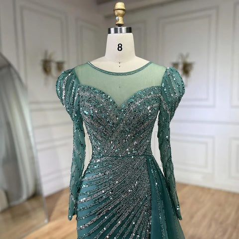 2025 Arabic Turquoise Mermaid Split Beaded Luxury Dubai Long Evening Dresses Gowns for Women Wedding Party LA72448