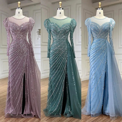 2025 Arabic Turquoise Mermaid Split Beaded Luxury Dubai Long Evening Dresses Gowns for Women Wedding Party LA72448