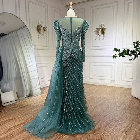 2025 Arabic Turquoise Mermaid Split Beaded Luxury Dubai Long Evening Dresses Gowns for Women Wedding Party LA72448