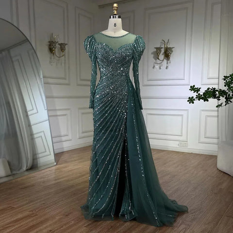 2025 Arabic Turquoise Mermaid Split Beaded Luxury Dubai Long Evening Dresses Gowns for Women Wedding Party LA72448