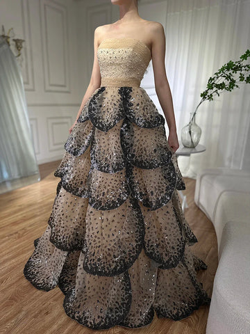 Luxury Black and White Ball Gown Dubai Evening Dress LA72505A