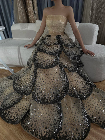 Luxury Black and White Ball Gown Dubai Evening Dress LA72505A