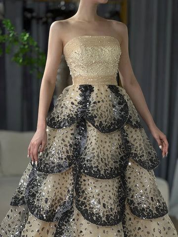 Luxury Black and White Ball Gown Dubai Evening Dress LA72505A