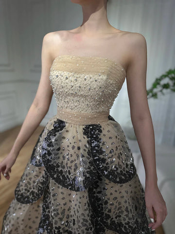 Luxury Black and White Ball Gown Dubai Evening Dress LA72505A