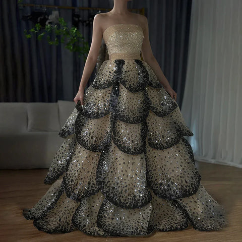 Luxury Black and White Ball Gown Dubai Evening Dress LA72505A