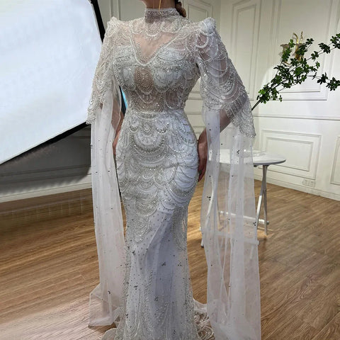 Green Luxury Dubai Mermaid Evening Dresses with Cape Sleeves LA72033