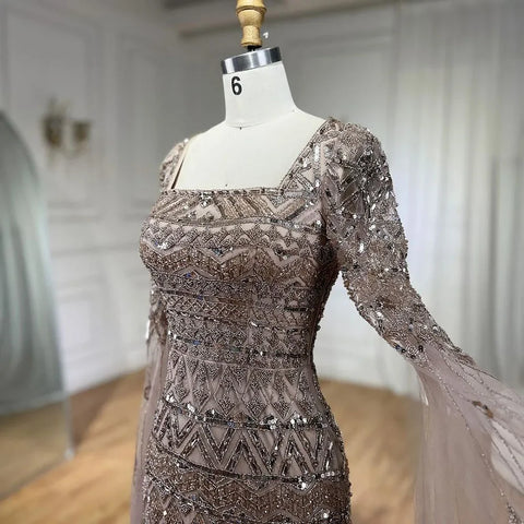 Luxury Wine Red Burgundy Evening Dress with Cape Sleeves LA72355A